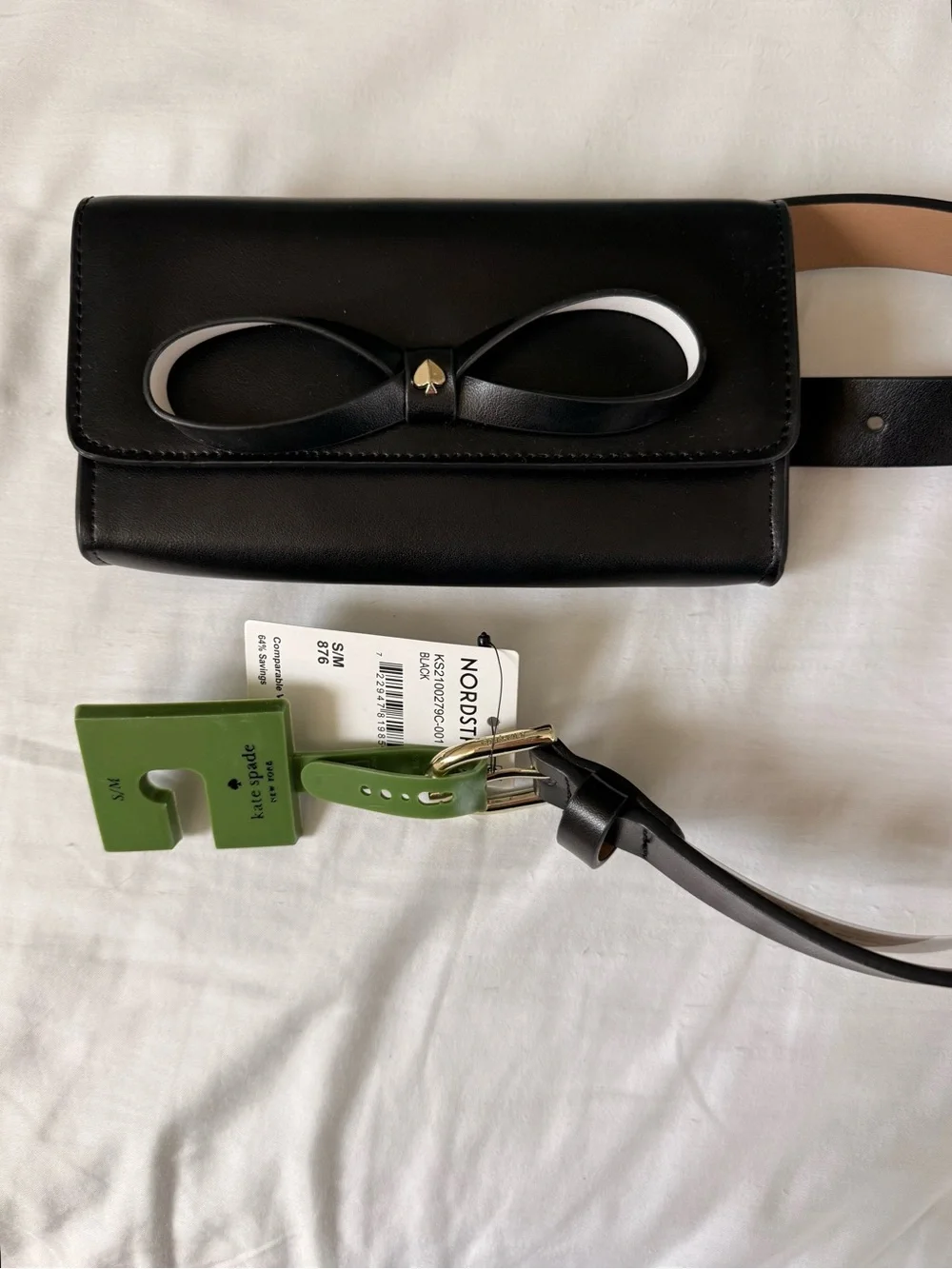 Kate Soade Black Bow Accent Leather Clutch Belt SM/M